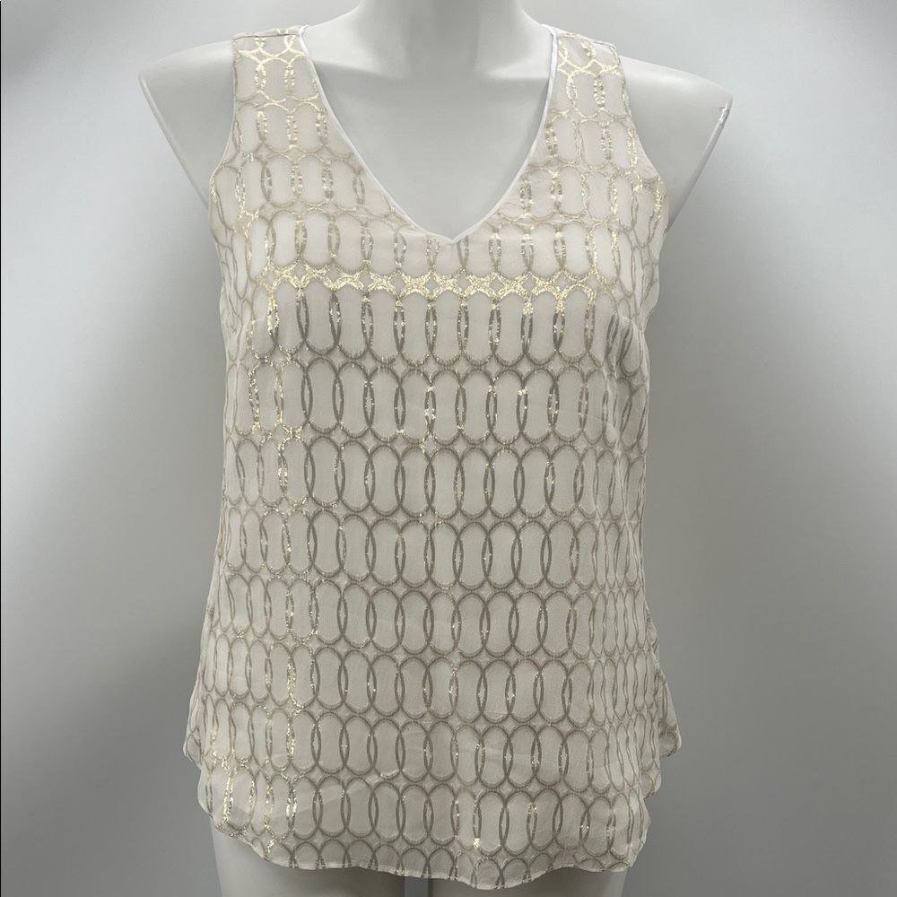 White House Black Market Silk Gold Chain Link Pattern Sleeveless Blouse